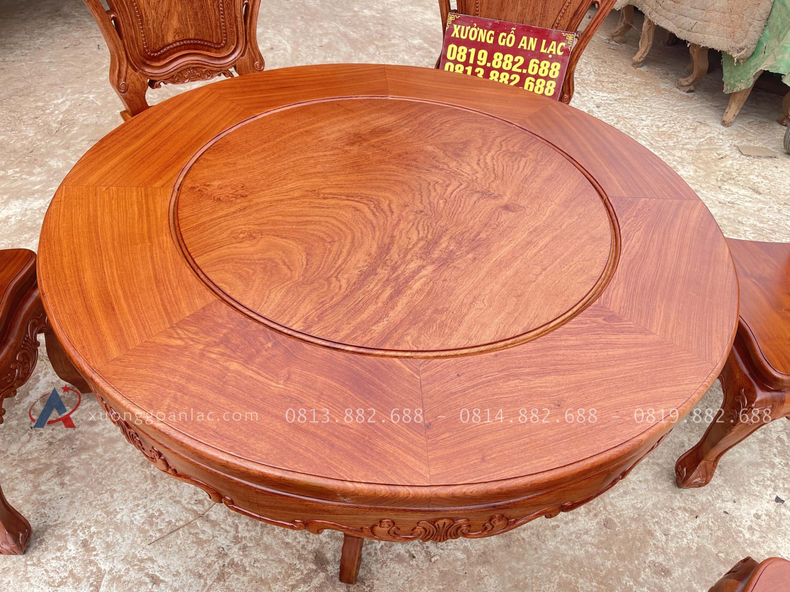 Bộ bàn ăn tròn 6 ghế louis gỗ hương đá cao cấp (Chị Linh, Hải Dương) 13 mẫu bàn ăn tròn gỗ hương đá