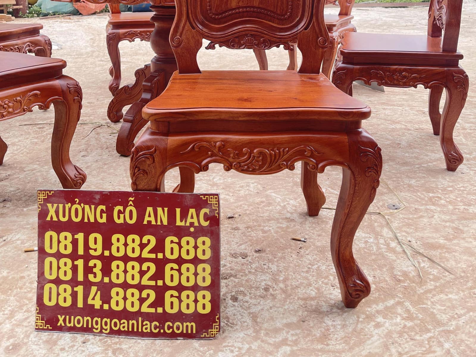 Bộ bàn ăn tròn 6 ghế louis gỗ hương đá cao cấp (Chị Linh, Hải Dương) 15 ghế louis hoàng gia không tay