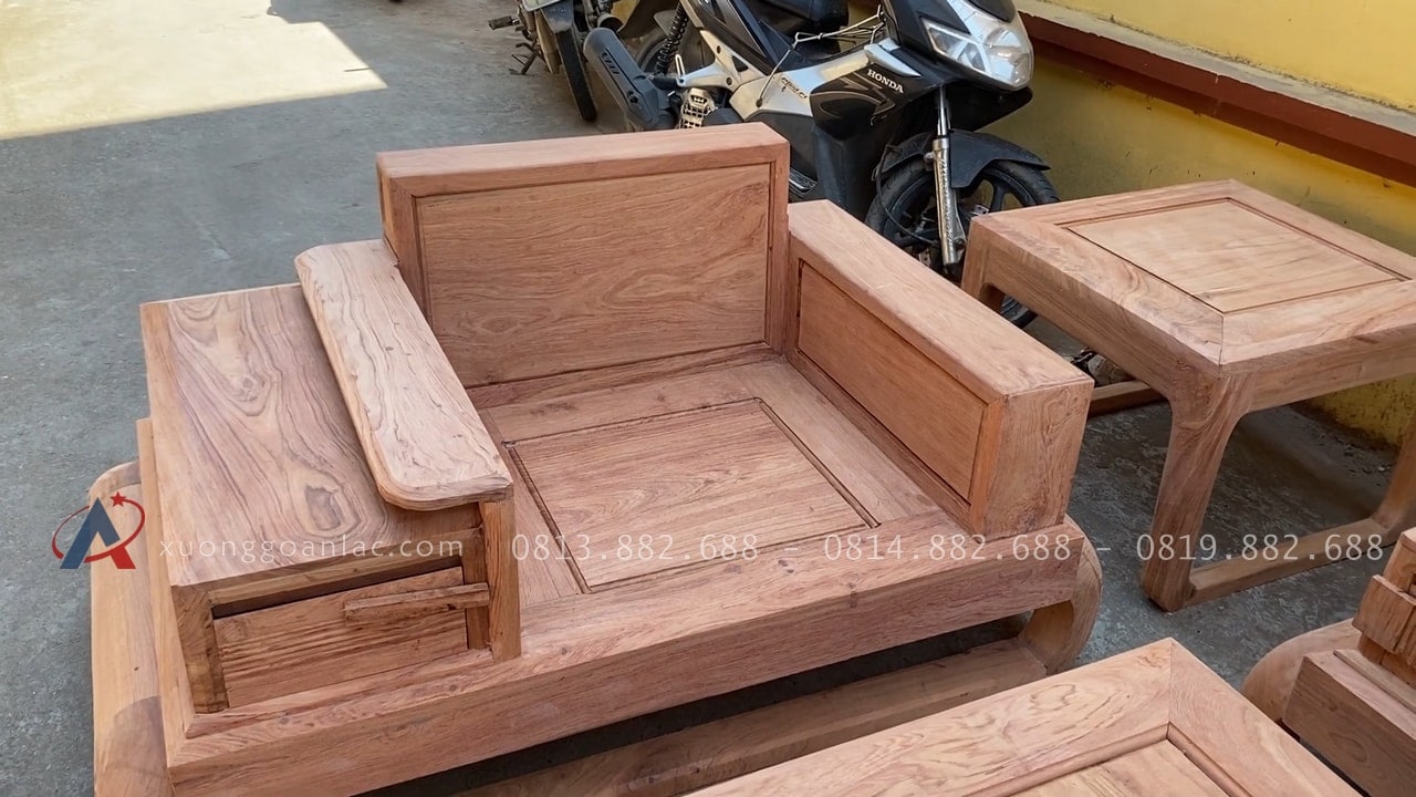 Hình ảnh chân thực bản mộc thô 2 bộ sofa đùi gà gỗ hương đá 54 ghế đơn chân đùi gà