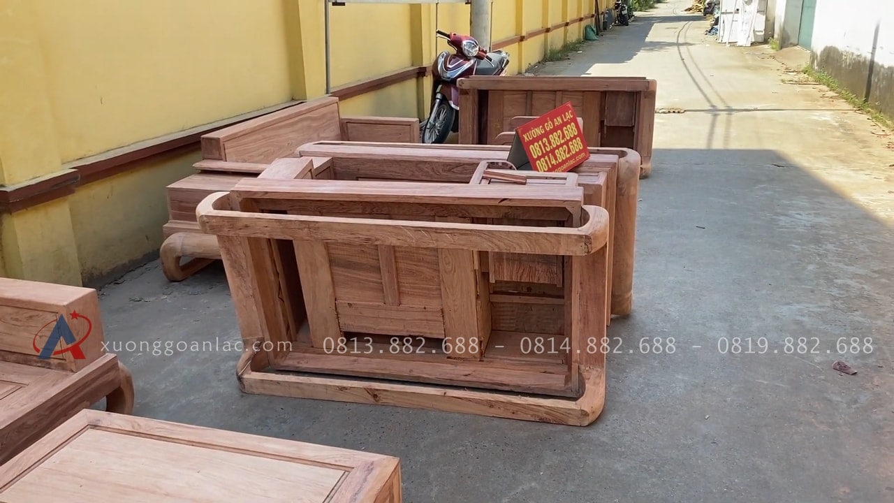 Hình ảnh chân thực bản mộc thô 2 bộ sofa đùi gà gỗ hương đá 56 mặt dưới của mẫu ghế đơn