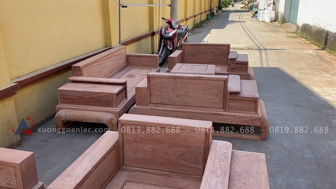 Hình ảnh chân thực bản mộc thô 2 bộ sofa đùi gà gỗ hương đá 43 sofa chân đùi gà hiện đại