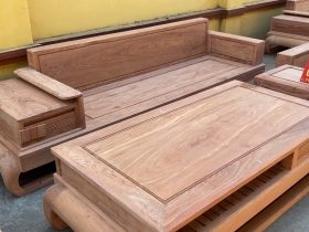 Hình ảnh chân thực bản mộc thô 2 bộ sofa đùi gà gỗ hương đá 25 mặt bàn khung tranh ván liền tấm