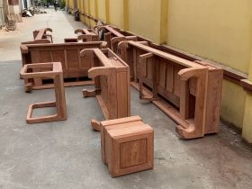 Mộc thô 2 bộ sofa chân hươu gỗ hương đá hàng đẹp sỉ đét 34 đôn con ngồi gỗ hương đá