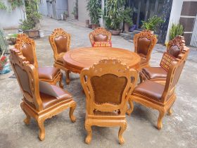 bàn ăn tròn 8 ghế louis hoàng gia bọc đệm