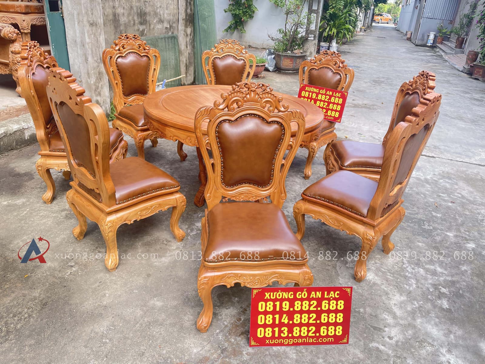 Siêu phẩm bàn ăn tròn 8 ghế louis gõ đỏ bọc đệm da bò thật hàng cao cấp (Chị Hằng, Hà Tĩnh) 17 bàn ghế ăn gỗ hương đá bọc đệm da