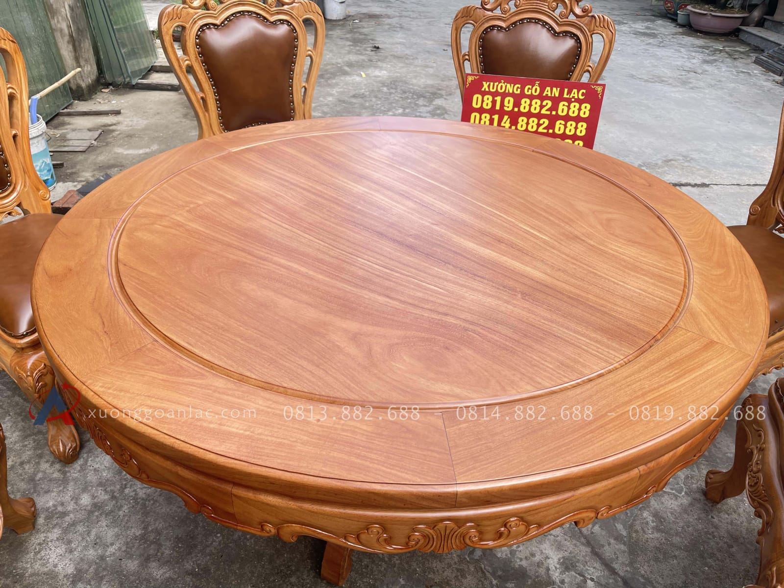 Siêu phẩm bàn ăn tròn 8 ghế louis gõ đỏ bọc đệm da bò thật hàng cao cấp (Chị Hằng, Hà Tĩnh) 18 bàn ăn tròn gỗ hương đá