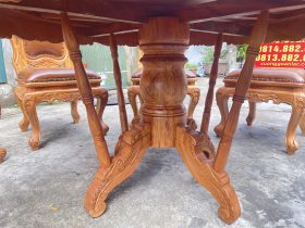 Siêu phẩm bàn ăn tròn 8 ghế louis gõ đỏ bọc đệm da bò thật hàng cao cấp (Chị Hằng, Hà Tĩnh) 12 Hệ chân bàn trụ 20p