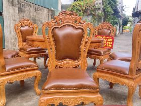 Siêu phẩm bàn ăn tròn 8 ghế louis gõ đỏ bọc đệm da bò thật hàng cao cấp (Chị Hằng, Hà Tĩnh) 13 Bộ bàn ăn 8 ghế