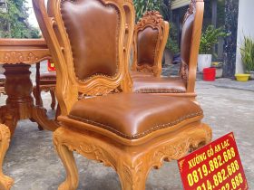 Siêu phẩm bàn ăn tròn 8 ghế louis gõ đỏ bọc đệm da bò thật hàng cao cấp (Chị Hằng, Hà Tĩnh) 14 Ghế louis đục hoa lá tây