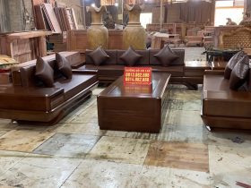 bộ bàn ghế chân chếch gỗ hương phun màu óc chó