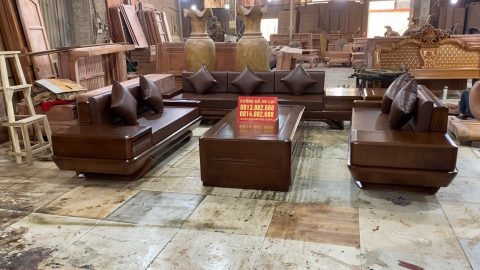 bộ bàn ghế chân chếch gỗ hương phun màu óc chó