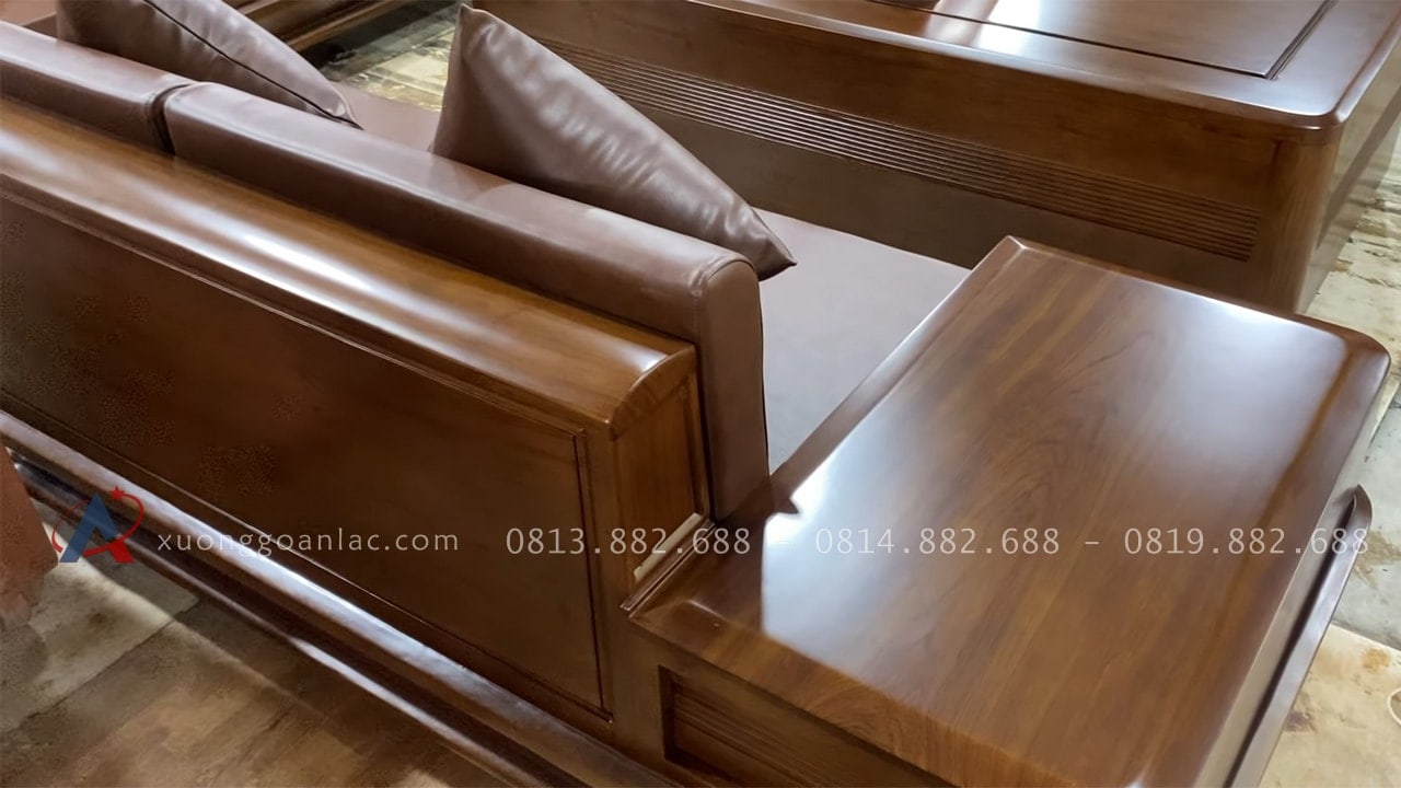 Bộ sofa chân chếch vát hàng đặt gỗ hương PU màu óc chó kèm bộ da đệm Hàn Quốc (Anh Thịnh - Hà Nam) 43 Mặt tab bóng mịn vát cạnh sâu