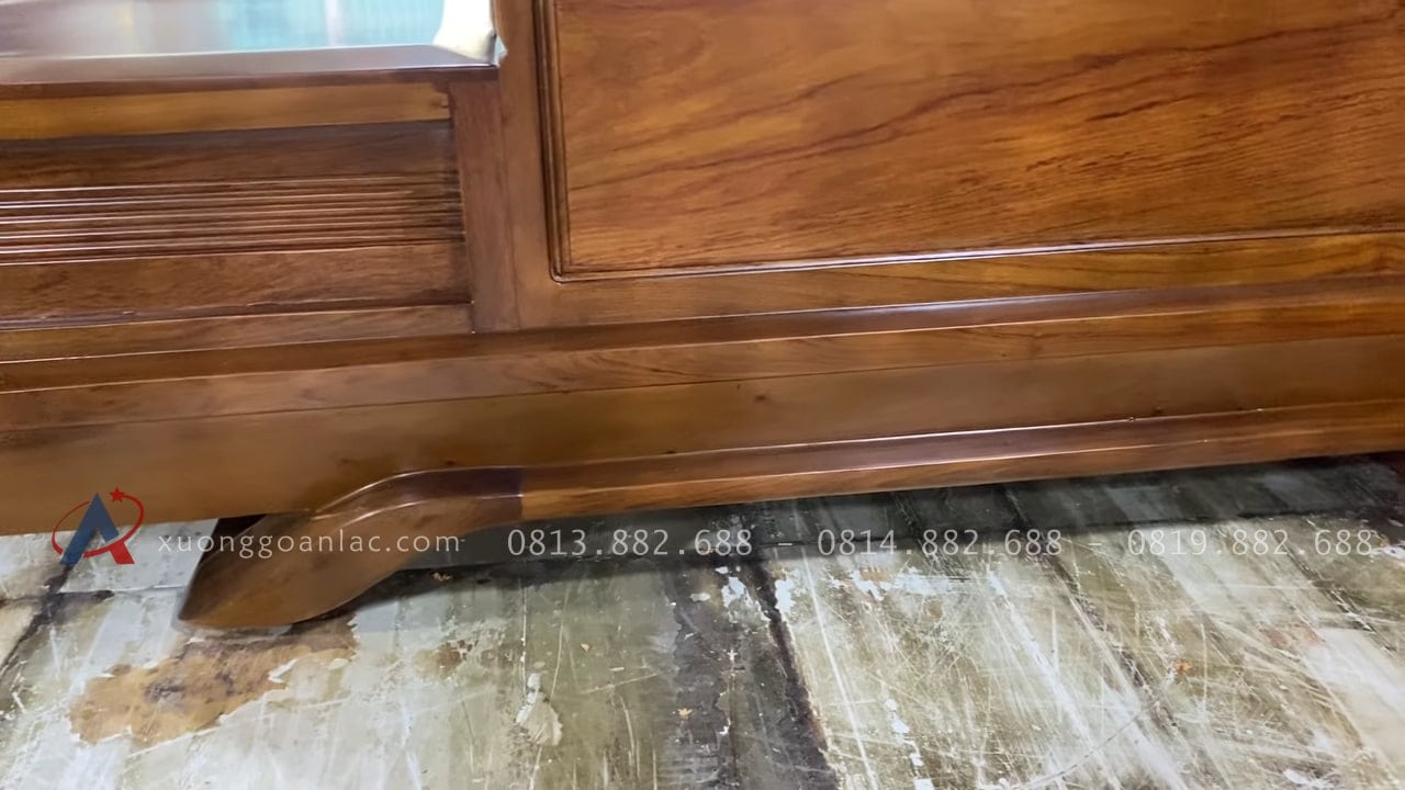 Bộ sofa chân chếch vát hàng đặt gỗ hương PU màu óc chó kèm bộ da đệm Hàn Quốc (Anh Thịnh - Hà Nam) 48 mặt lưng của ghế ngồi