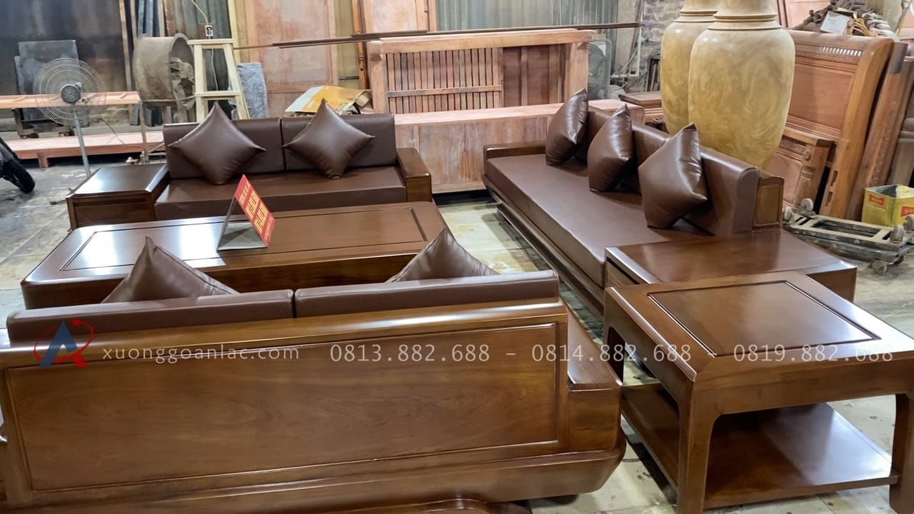 Bộ sofa chân chếch vát hàng đặt gỗ hương PU màu óc chó kèm bộ da đệm Hàn Quốc (Anh Thịnh - Hà Nam) 35 Mẫu sofa phòng khách phong cách hiện đại