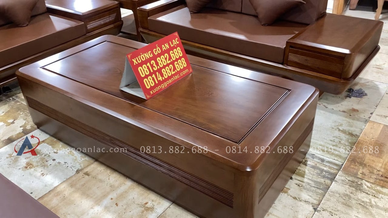 Bộ sofa chân chếch vát hàng đặt gỗ hương PU màu óc chó kèm bộ da đệm Hàn Quốc (Anh Thịnh - Hà Nam) 36 Mặt bàn thiết kế khung tranh ván liền tấm
