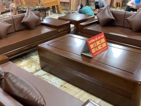 Bộ sofa chân chếch vát hàng đặt gỗ hương PU màu óc chó kèm bộ da đệm Hàn Quốc (Anh Thịnh - Hà Nam) 21 thiết kế bàn trà gỗ hương đá