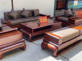 sofa đùi gà gỗ hương đá kèm đệm da Italy