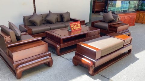 sofa đùi gà gỗ hương đá kèm đệm da Italy