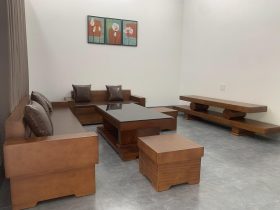 combo sofa và kệ tivi gỗ gõ đỏ