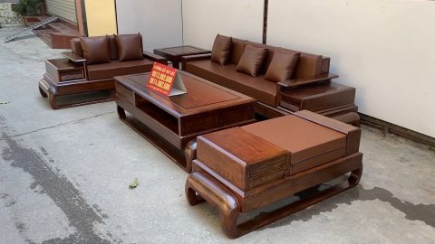 bộ sofa gỗ sồi Nga kèm bộ da đệm Hàn Quốc