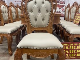 Bàn ăn bầu dục kết hợp 10 ghế bọc đệm gỗ gõ đỏ siêu vip (Chú Nghĩa - Hưng Yên) 14 ghế louis gỗ gõ đỏ bọc đệm da