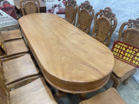 Bàn ăn tròn bầu dục cùng 10 ghế hồng hạt gỗ gõ đỏ (Anh Điền,Vĩnh Phúc) 11 bàn ăn bầu dục dài 2m30x90