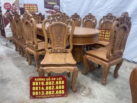 Bàn ăn tròn bầu dục cùng 10 ghế hồng hạt gỗ gõ đỏ (Anh Điền,Vĩnh Phúc) 13 ghế louis hồng hạt