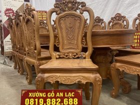 Bàn ăn tròn bầu dục cùng 10 ghế hồng hạt gỗ gõ đỏ (Anh Điền,Vĩnh Phúc) 14 mẫu ghế hồng hạt hoàng gia