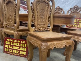 Bàn ăn tròn bầu dục cùng 10 ghế hồng hạt gỗ gõ đỏ (Anh Điền,Vĩnh Phúc) 15 ghế ăn lưng cao không tay