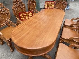 Bộ bàn ăn bầu dục cùng 8 ghế louis gỗ gõ đỏ cao cấp (Anh Quyền, Thái Bình) 9 Mẫu bàn ăn bầu dục gỗ gõ