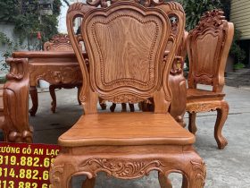 Bộ bàn ăn dài hoàng gia và 8 ghế louis gỗ hương đá cao cấp (Chú Nghị, Bắc Giang) 12 ghế louis hoàng gia