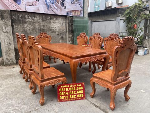 bàn ăn hoàng gia 10 ghế gỗ hương đá