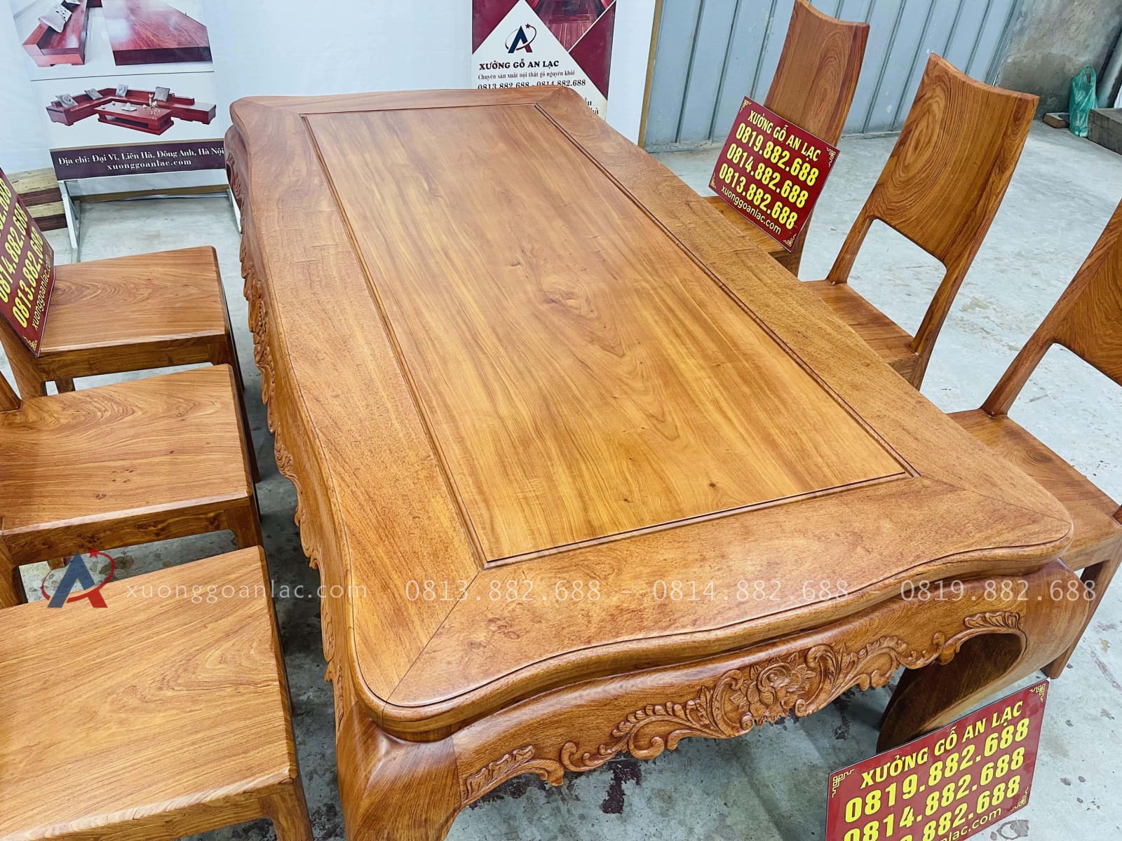 Bàn ăn hoàng gia kết hợp 6 ghế hiện đại gỗ hương đá (Anh Tân, Hải Dương) 17 bàn ăn gỗ hương đá