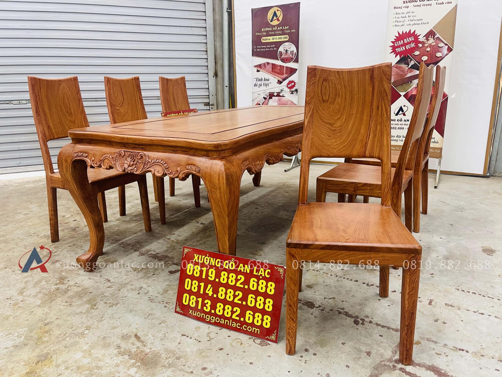 Bàn ăn hoàng gia kết hợp 6 ghế hiện đại gỗ hương đá (Anh Tân, Hải Dương) 20 mẫu ghế ngồi phong cách hiện đại