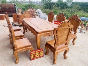 bàn ăn hoàng gia 8 ghế louis gỗ gõ đỏ