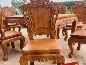 Bộ bàn ăn hoàng gia 8 ghế louis gỗ gõ đỏ cao cấp (Chị Ngọc, Hà Giang) 17 ghế louis hoàng gia