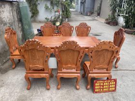 Bộ bàn ăn hoàng gia cùng 8 ghế louis gỗ hương đá (Chú Mộc, Cao Bằng) 16 bộ bàn ăn 8 ghế