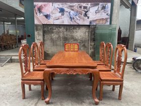 bàn ăn louis hoàng gia 6 ghế cây đàn gỗ hương