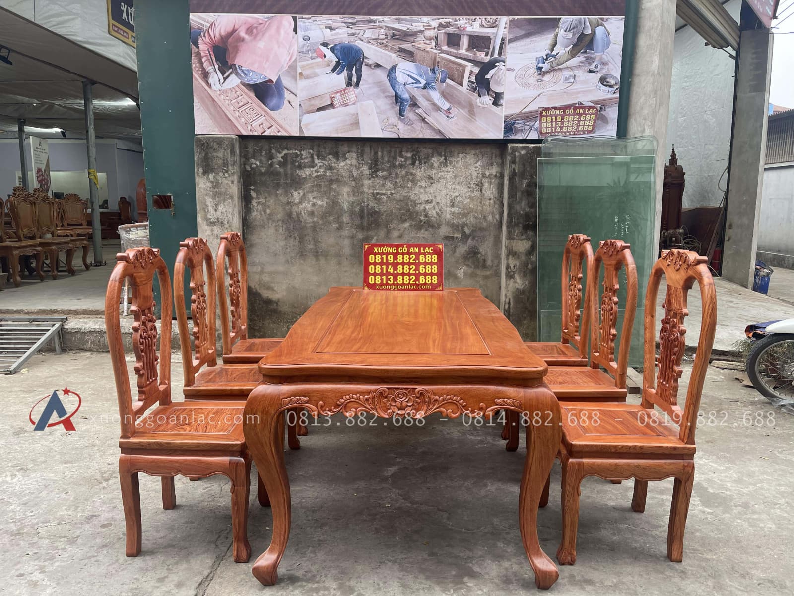 Bộ bàn ăn louis hoàng gia 6 ghế cây đàn gỗ hương đá cao câp (Anh Tuấn, Bắc Giang) 22 bàn ăn louis hoàng gia 6 ghế cây đàn gỗ hương