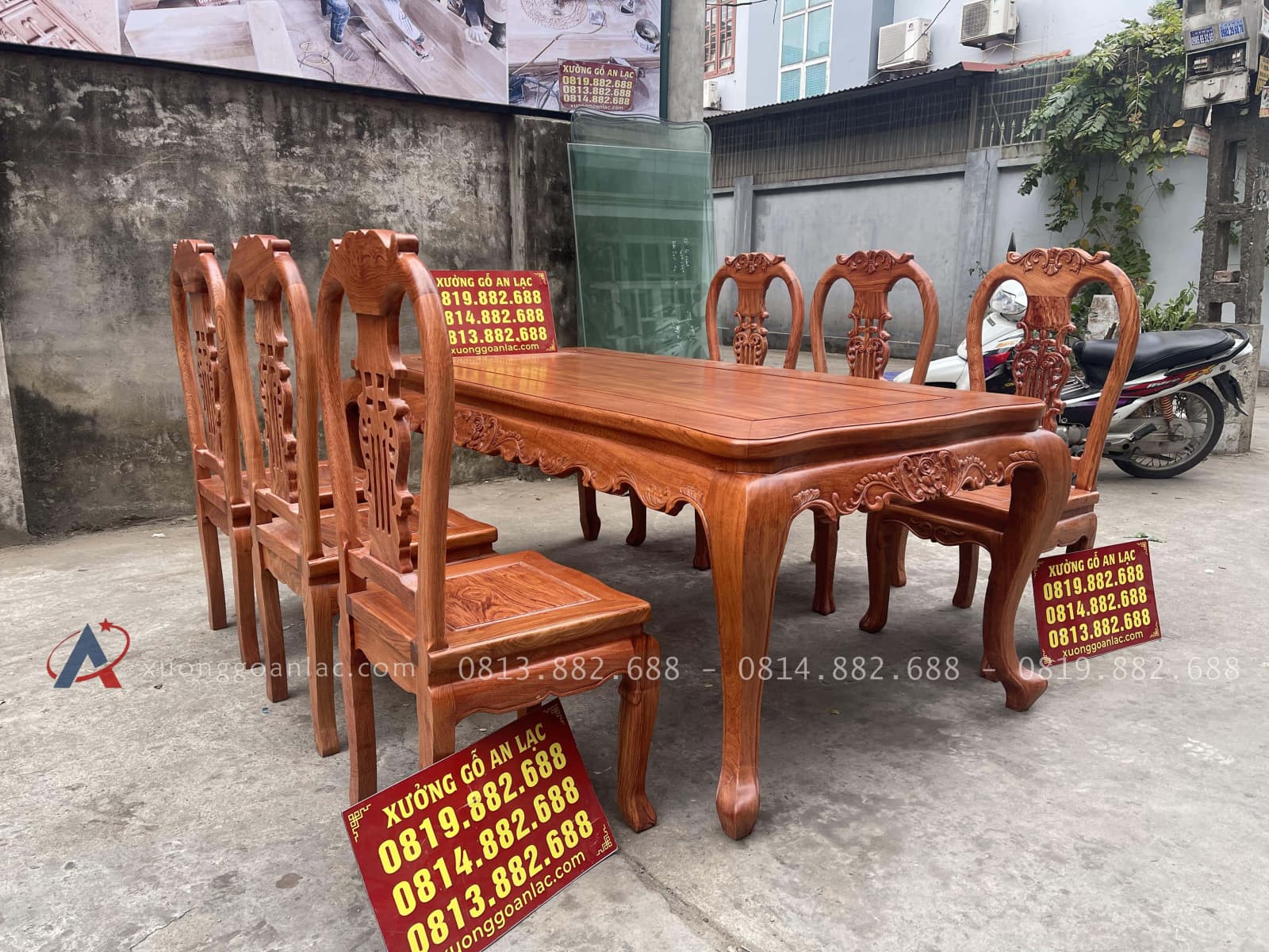 Bộ bàn ăn louis hoàng gia 6 ghế cây đàn gỗ hương đá cao câp (Anh Tuấn, Bắc Giang) 23 bộ bàn ăn hoàng gia gỗ hương đá
