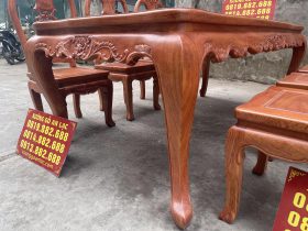 Bộ bàn ăn louis hoàng gia 6 ghế cây đàn gỗ hương đá cao câp (Anh Tuấn, Bắc Giang) 16 chân bàn cong lượn cách điệu
