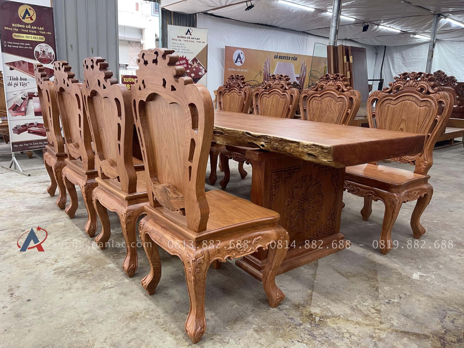 Siêu phẩm bàn ăn nguyên khối và 8 ghế louis hoa lá tây gỗ hương đá (Anh Thuận, Hà Nội) 23 bàn ghế ăn gỗ hương đá