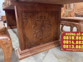 Siêu phẩm bàn ăn nguyên khối và 8 ghế louis hoa lá tây gỗ hương đá (Anh Thuận, Hà Nội) 16 chân bàn nguyên khối dày 10p