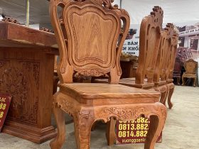 Siêu phẩm bàn ăn nguyên khối và 8 ghế louis hoa lá tây gỗ hương đá (Anh Thuận, Hà Nội) 18 mẫu ghế louis hoa lá tây