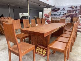 Bàn ghế gỗ nguyên khối 11 bàn ăn nguyên khối 12 ghế trơn hiện đại gỗ hương