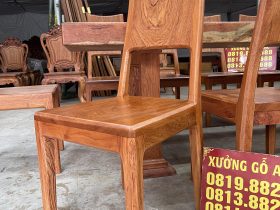 Bộ bàn ăn nguyên khối 2m74 và 12 ghế trơn hiện đại gỗ hương đá (Anh Nam, Ninh Bình) 18 mẫu ghế hiện đại gỗ hương cao cấp