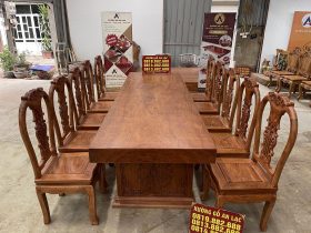 Siêu phẩm bàn ăn nguyên khối 2m75 với 10 ghế cây đàn gỗ hương đá (Chú Kỷ, Hà Tĩnh) 11 bộ bàn ăn 10 ghế