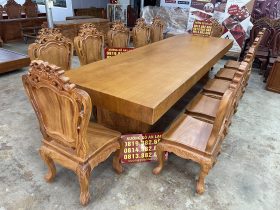 Bàn ghế gỗ nguyên khối 10 bàn ăn nguyên khối 12 ghế gỗ gõ đỏ siêu vip