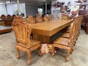 Bộ bàn ăn nguyên khối 355x107x15cm với 12 ghế louis gỗ gõ đỏ (Chị Hoa, Hải Phòng) 11 Bàn ghế ăn gỗ gõ đỏ cao cấp