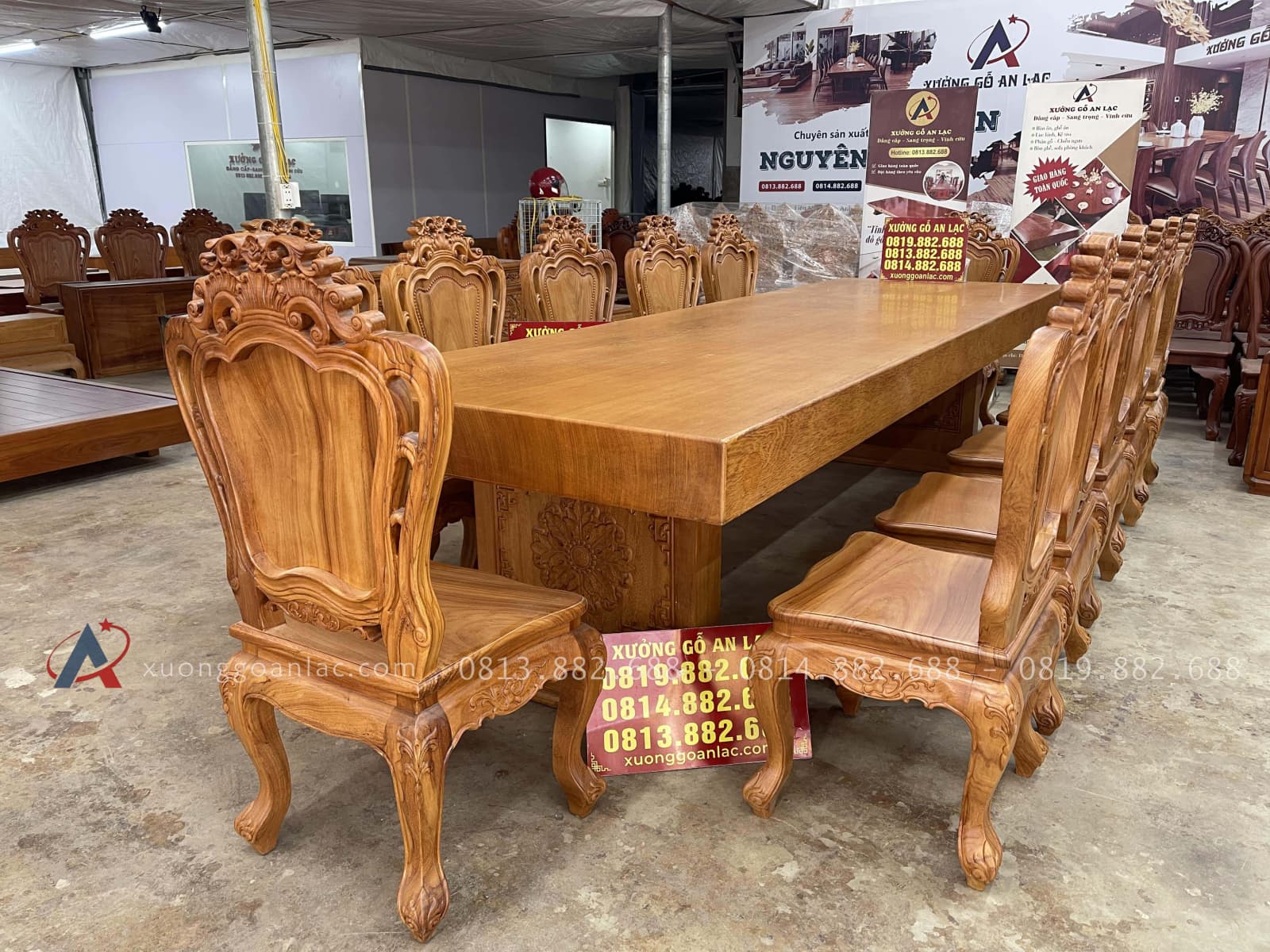 Bộ bàn ăn nguyên khối 355x107x15cm với 12 ghế louis gỗ gõ đỏ (Chị Hoa, Hải Phòng) 21 Bàn ghế ăn gỗ gõ đỏ cao cấp